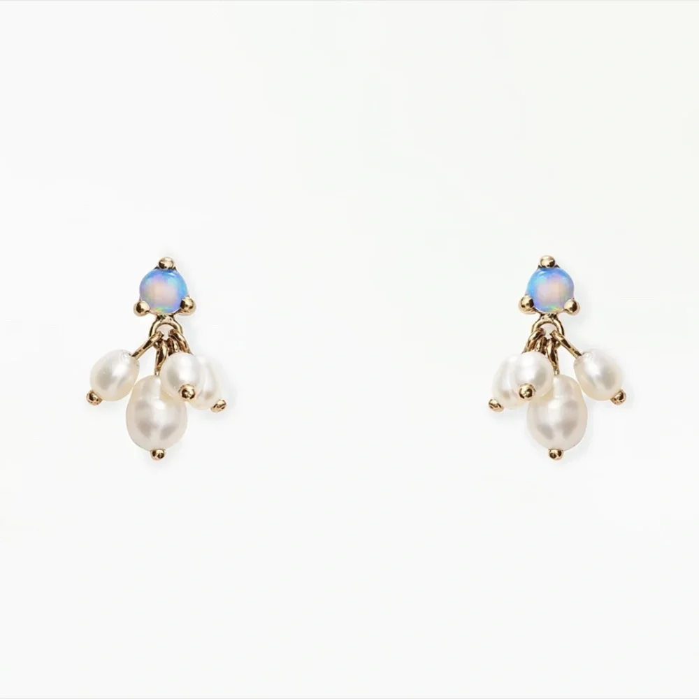WWAKE cloudburst earrings pair opal freshwater pearl 14k gold catbird lagarconne - Picture 1 of 10